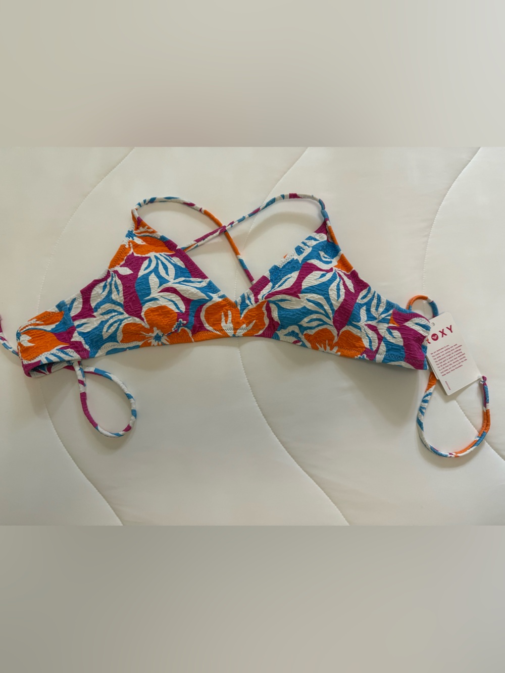 Roxy Floral Triangle Bikini Top in Orange, Blue, Purple